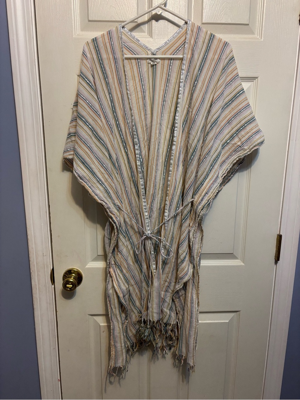 Cost Plus World Market Striped Kimono in Cream, Blue, Yellow, Pink